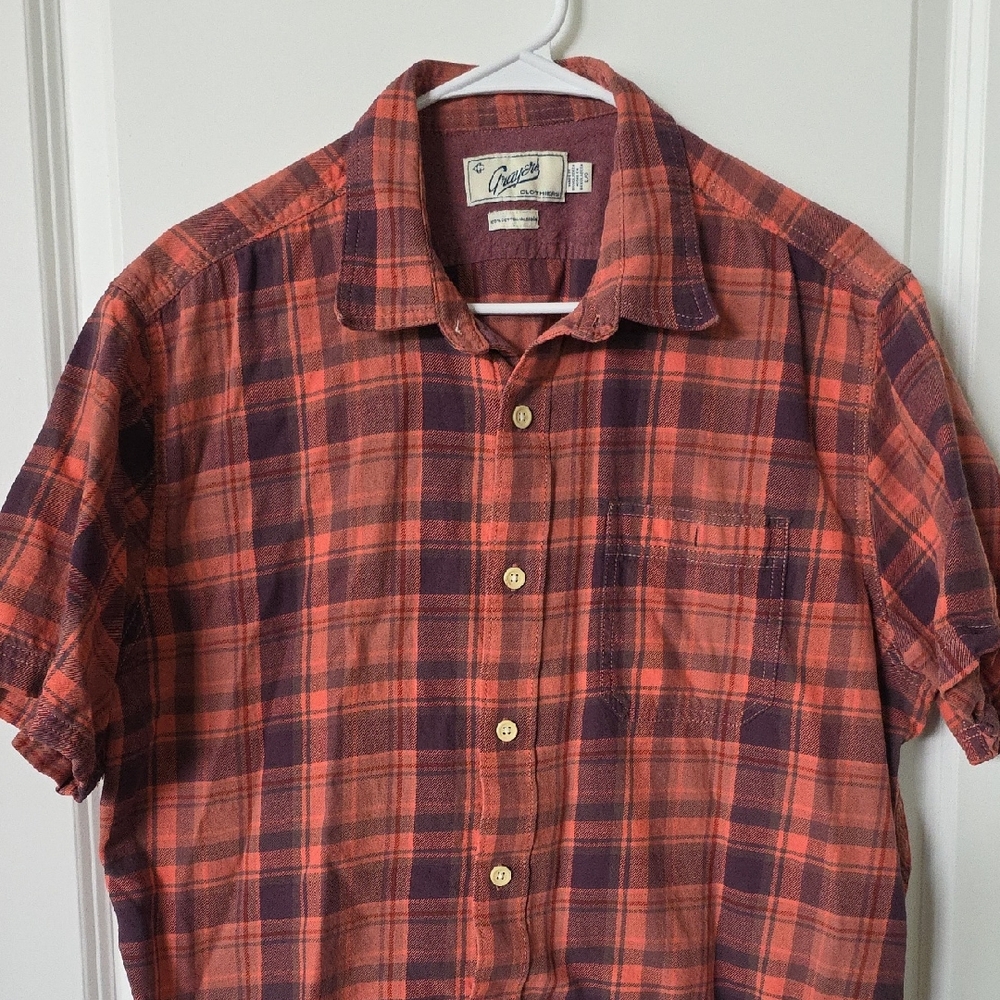 Grayers Orange and Dark Blue Plaid Button-Down Shirt